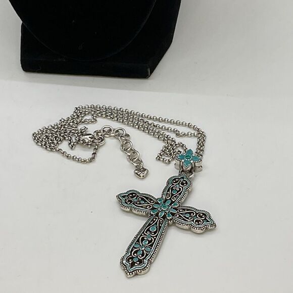 Brighton Double Strand Turquoise Enamel Cross Necklace - Picture 5 of 7